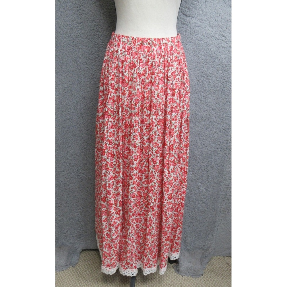 Stonebridge Skirt XL Red Floral Lace Hem Romantic Prairie Boho Flowy Peasant